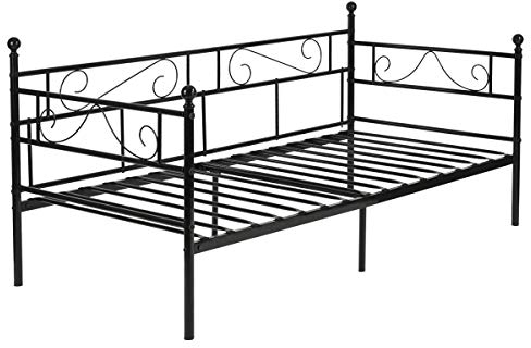 IPOTIUS Schwarz Tagesbett Einzelbett Metallbett Bettgestell mit Lattenrost,Schlafsofa Bettrahmen Kinderbett Gästebett Jugendbett,Geeignet für 90x190cm Matratze