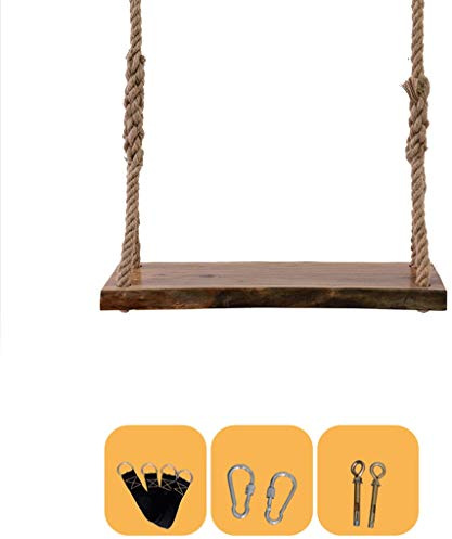 Xushiwanju Columpio de madera para niños y adultos, columpio al aire libre con kit de correa para colgar, ideal para columpio de parque infantil, patio trasero y sala de juegos (color: cuerda de