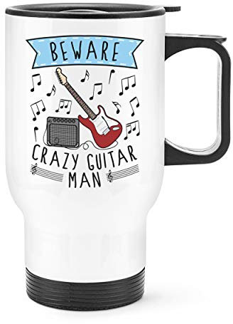 Beware Crazy Guitar Man Travel Mug Cup with Handle