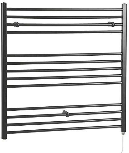 Milano Nero 800W Black Straight Bar Electric Heated Towel Rail - 1000mm x 1000mm
