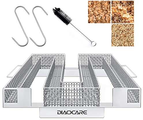 DIAOCARE Kaltrauchgenerator, Kaltrauch Kaltraucherzeuger Edelstahl für Räucherofen Cold Smoke Generator mit Bürste + Haken, Food Smoker für Kugelgrill BBQ (22,5x21x4cm)