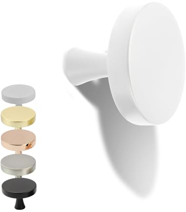 Natural Goods Berlin Möbelgriffe rund KREISEL 3 Stück Weiß/Möbelknöpfe mit ⌀31mm / Schrankknöpfe passend für 15-22mm Türstärken/Griffe für Küchenschränke, Kommoden, Sideboard etc.