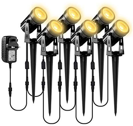 T-SUNUS Garden Spotlights Mains Powered, Landscape Spot Lighting 6 Pack & Garden Lights Low Voltage 12V Spike Light Outdoor with Spike Stand for Garden, Yard, Lawn (Warm White)
