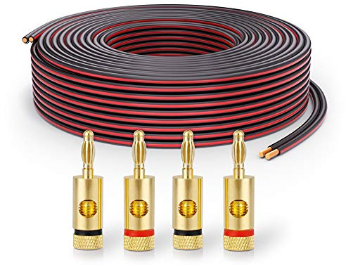 PureLink Lautsprecherkabel Boxenkabel OFC 2x2,5mm² 15m mit Bananenstecker | Set mit 4 Bananensteckern, Reines sauerstofffreies Kupfer (99,99%), 0,10 mm Litzenstruktur, für Verstärker und Lautsprecher