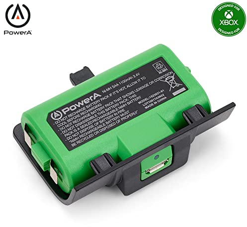 PowerA Play & Charge Kit for Xbox Series X|S and Xbox One Wireless Controllers, Compatible with Xbox Charger Dock, 1 x Rechargeable Batteries with LED Indicators, 4 x Battery Doors - Black & Green