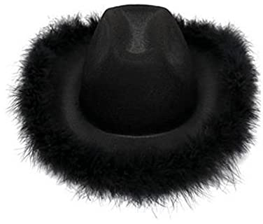 Qtinghua Cowboyhut für Damen, flauschiger Federbesatz, Halloween-Kostüm, Cowgirl-Hut für Cosplay, Kostümparty, Rollenspiel, Geburtstagsparty, Weiß, Rosa, Schwarz, Einheitsgröße
