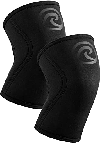 Rehband Benda per Ginocchio RX, Fascia per Ginocchio in Neoprene da 7 mm per Sollevamento Pesi e Powerlifting, Protegge Le articolazioni e stabilizza i Muscoli, Colore:Carbon/Nero - 1 Paio, Misura:S