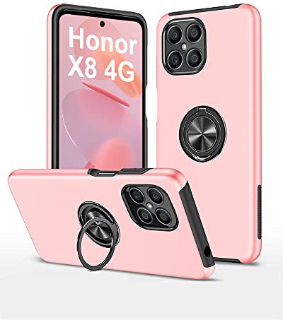 WeiCase Funda para Honor X8 (No para X8 5G), Carcasa con 360° Magnético Anillo Soporte Silicona TPU Bumper Antigolpes Cover Robusta Protectora Case para Honor X8 4G