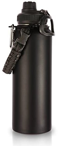 Volhoply 1200ml Insulated Water Bottles Paracord Handle, Stainless Steel Sports Bottle with Spout Lid, Double Walled Travel Water Cups with Wide Mouth, Reusable Water jug for Adults (Black, 1 Set)