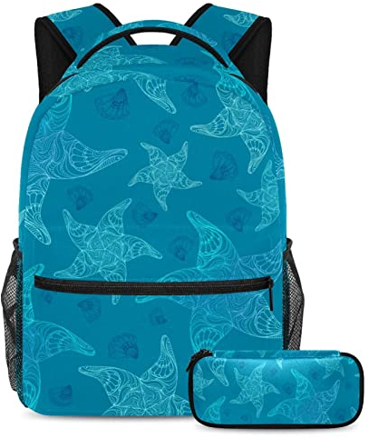 Leisure Campus Sac à dos de voyage avec étui à stylo, sacs en coquille d'étoile de mer avec porte-bouteille pour filles et garçons, métal, Taille Unique