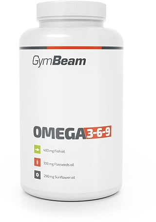 GymBeam Integratore Omega 3-6-9, 800mg Olio di Pesce, 600mg Olio di Semi di Lino, 580mg Olio di Girasole, Con EPA, DHA e Vitamina E, per la Salute del Cuore, Fonte di Acidi Grassi (240 cps)