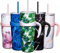 THILY Stainless Steel Vacuum Insulated Tumbler 1180 ml Coffee Travel Mug with Handle and Lids, Reusable, Sweat Proof, Keep Drinks Cold for 34 Hours or Hot for 12 Hours, Green Plants