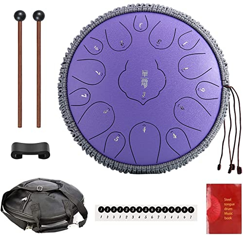 Stahl Zunge Schlagzeuger 15 Töne Zungentrommel 14 Zoll D-Dur Schlagzeug Schlaginstrument Hand Pan Drum Mit Trommelschlägeln Tragetasche Für Meditation Yoga Klangheilung,Lavendel