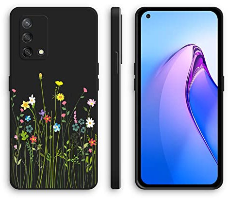 XINYEXIN Silikon Hülle für Oppo A74 4G mit Süßes Muster Ultra Dünn Gerade Kante Weiches Silikon Handyhülle Stoßfest Schutzhülle - Flowers, Black