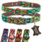 ALTEZAR Hundehalsband Leder - braunes Rindsleder Tribal Grün/Braun/Beiges durchgehend Bestickt - Handgemacht in Mexiko Lederhalsband Hund - Größe M - für mittel-große Hunde