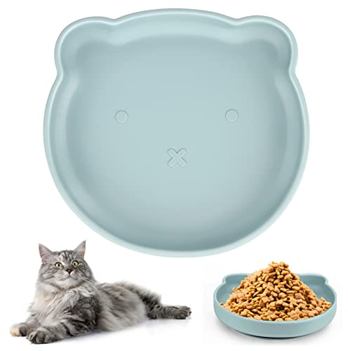 Powmag Gamelle pour chat - Gamelle plate antidérapante en silicone - Large - Pour nourriture sèche et humide - Antidérapante - Bleu