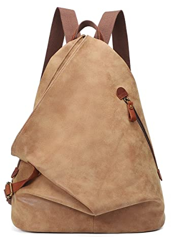 Retro Segeltuch Rucksack PU Vintage Rucksäcke PU Leder Daypack Reisetasche Schulterrucksack für Herren Damen (6882-PU-L.Coffee)