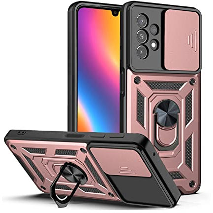 LBH Armor Coque de protection pour Samsung Galaxy A13 - Avec protection de l'appareil photo - Extérieur - Anti-chocs - Anneau en métal à 360 ° - Support pour téléphone portable - Magnétique - Or rose