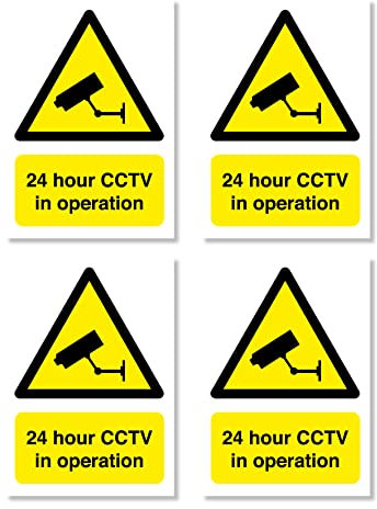 CCTV in Operation - Pack of 4 - Safety Sign - Security Camera Warning Triangle - Closed Circuit TV - Warning Safety - A5 148mm x 210mm 3mm Foamex - Outdoor or Indoor Use - Punkcards