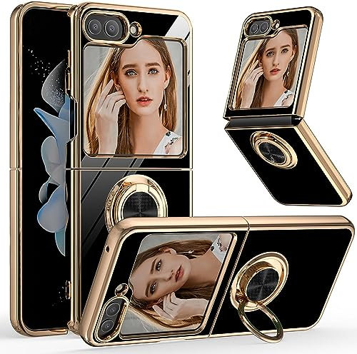 Knoowcase for Samsung Galaxy Z Flip 5 Phone Case, Samsung Z Flip 5 5G Case Rotatable Stand Ring Shockproof TPU Cover Protective Slim Phone Cover for Galaxy Z Flip 5, Black
