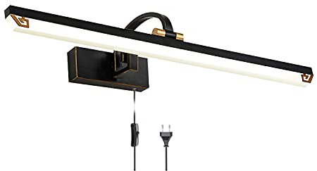 Lampe de miroir de salle de bain à LED avec prise et câble, applique murale de salle de bain vintage IP44 avec interrupteur, lampe frontale de miroir noir pour armoire de salle de bain 4000K lumière