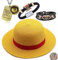 YouU Sombrero de paja Cospaly Disfraz Fiesta Hombres y Mujeres Playa Sol Sombrero de Paja Luffy Collar Pulseras Anime Joyería One P. Pegatinas 24 Piezas