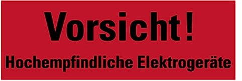 Aufkleber Verpackungs-Kennzeichnung „Vorsicht! hochempflindliche Elektrogeräte“ Folie, rot | Größe wählbar Made in Germany, Größen Name: 5x15cm