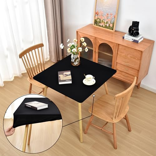 Amonsa Elastische Tischdecke für quadratische Klapptische, waschbar, dehnbar, Spandex, Kartentischdecken, Stoff, Tischdecken, kein Vinyl, Schwarz