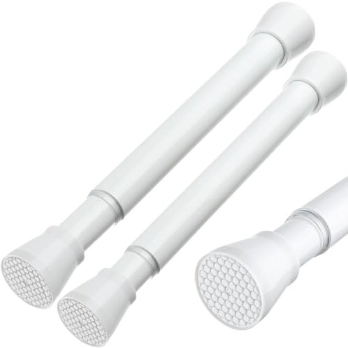 MEXAU 2 Stück weiße Spannstange, 40,6 bis 66 cm, kurze Spannstange, verstellbare Federvorhangstangen, ohne Bohren, ausziehbar, kleine Federspannstange für Schrank, Bars, Kühlschrank