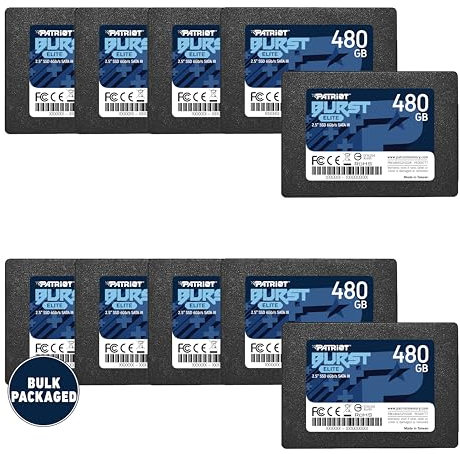 Patriot Memory Burst Elite SATA 3 480 Go SSD 2,5 Pouces Disque Dur à état Solide Interne emballé en Gros 10 pièces - PBE480GS25SSD0B