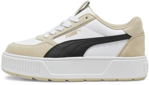 PUMA Women's Karmen Rebelle Sneaker, Puma White-puma Black-putty, 38 EU