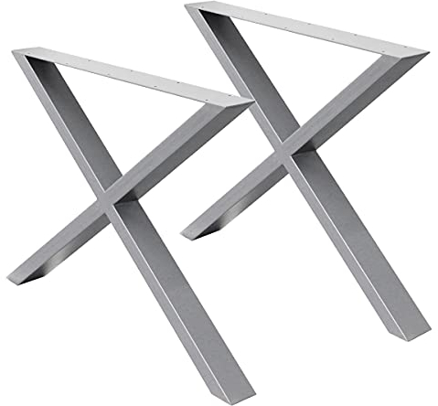 ECD Germany Lot de 2 Pieds de Table à Manger, 60 x 72 cm, Gris, Forme en X, en Acier Revêtement en Poudre, Design Industriel, Piétement de Plateau de Meuble Banc Bureau Cuisine, Support Profil