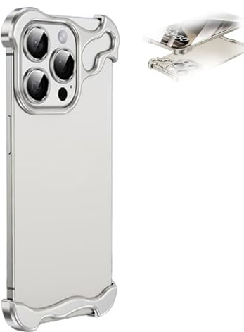 WEJDYKG 2024 New Special-Shaped Metal Corner Pad Anti-Fall Phone Case for iPhone, Lens Film Naked Frameless Slim Thin Bare Metal Feel, Borderless Slim No Back Bumper (for iPhone13,Silver)