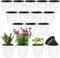 OJYUDD Lot de 16 pots de fleurs en plastique à auto-arrosage avec pots intérieurs, blancs modernes en plastique, pots de fleurs décoratifs à auto-arrosage pour plantes grasses, violettes africaines,