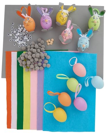 VBS Bastel-Set Bunte Hasen 6 teilig aus Filz, Moosgummi, Kunststoff und Holz