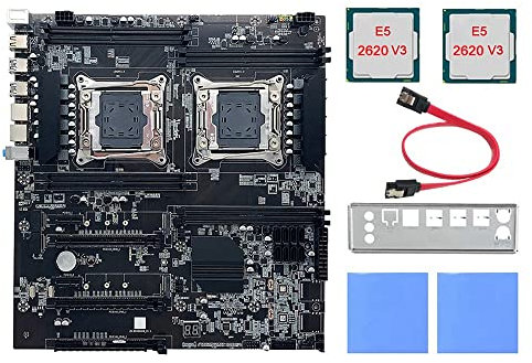 Trisoye X99 Dual-Socket E-ATX LGA2011-3 Dual CPU DDR4 ECC RAM Ranura Placa Base con E5-2620 V3 CPU + Almohadilla TéRmica + Cable SATA + Bisel