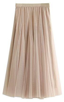 FM2018XSL Jupe Élégante Plissée Taille Haute Midi pour Femmes en Tulle Longue