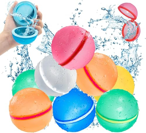 8 Stück Wasserbomben Selbstschließend Wiederverwendbar, Schnellfüller Wasserbomben Silikon Spritzbälle für Kinder Erwachsene, Wasserbomben Silikon für Outdoor, Wasserpark,Wasserspielzeug (8 Stück)