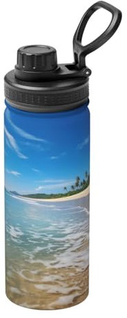 DUOTAOXX Isolierter Wasserkocher, Motiv: Clear Sky Wave Beach Print, 530 ml, umweltfreundliche und vielseitige Reiseflasche
