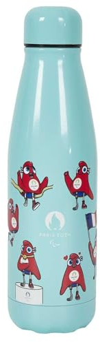PARIS 2024, CJO3204, Bouteille Isotherme Mascotte Para Bleue 50 cl, Produit Officiel sous Licence, Gourde Inox Réutilisable, Thermos, pour Sport, Ecole, Voyage