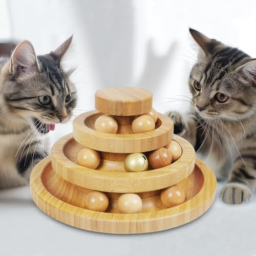 DoogCat Katzenballbahn - 3-stufiger Katzenballturm mit 9 abnehmbaren Bällen für interaktives Spielen und geistige, körperliche Übung - Große Größe