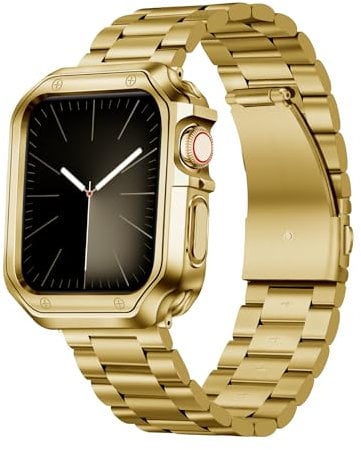 BINLUN Kompatibel mit Apple Watch Metall Armband 49mm Edelstahl Ersatzband mit TPU Hülle Kompatibel mit iWatch Armbands Series Ultra2/Ultra Herren Damen (Gold)