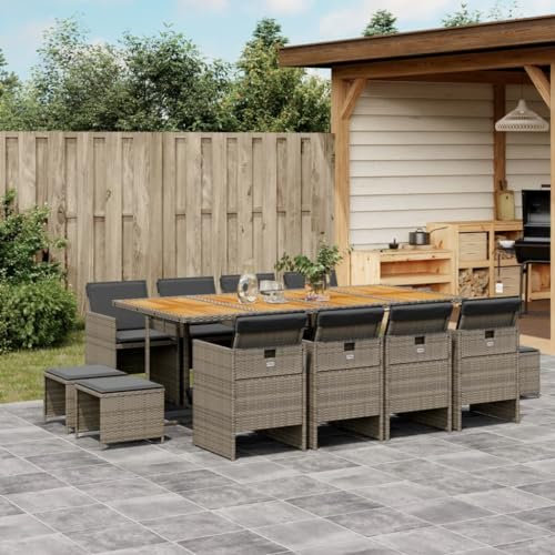 Homgoday Garten-Essgruppe aus PE-Rattan mit Klappstühlen & Hocker - Platzsparend & Wetterfest - Grau/Braun - 220x106x73 cm Model3277753