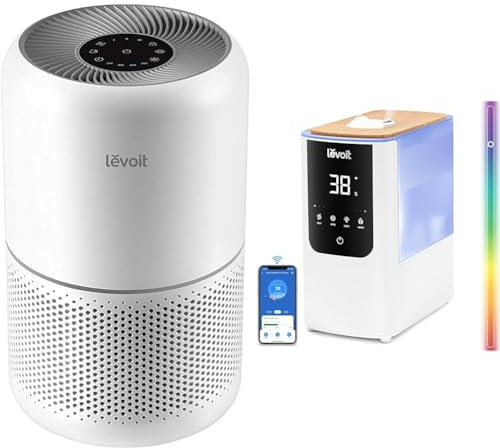 Levoit Air Purifier for Home Bedroom with HEPA & Carbon Air Filters CADR 187 m³/h, 80m² & Smart Warm&Cool Humidifier for Bedroom 4.5L,Amazon Exclusive,Top-Fill Aroma Diffuser for Baby