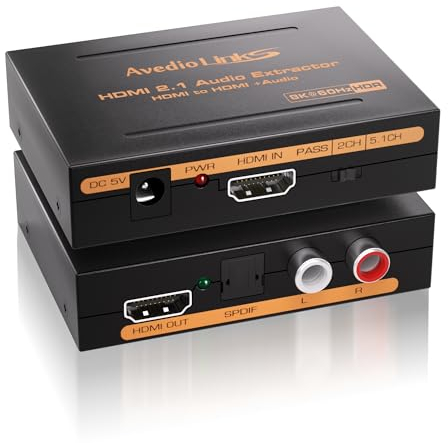 avedio links HDMI Audio Extractor, 8K HDMI Audio Splitter mit HDMI Audio Converter + Optical Toslink SPDIF + L/R Stereo Analog Audio, HDMI Audio Adapter für Chromecast, Fire Stick, Blu-Ray Player