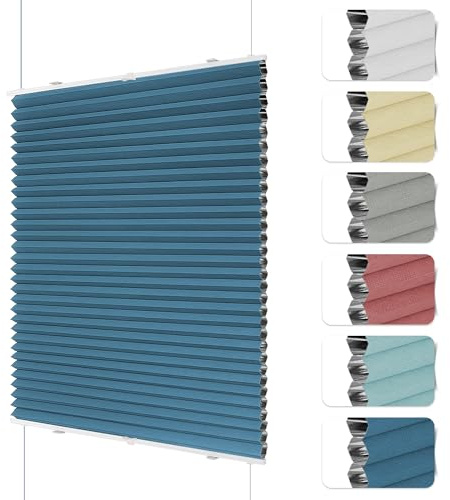 HOMEDEMO Wabenplissee Plissee ohne Bohren Klemmfix Verdunklung Thermo Zweifarbig Blau 50 x 110cm(BxH) Faltrollo 100% Blickdicht,Sonnenschutz & Schallschutz Plisseerollo für Fenster & Tür