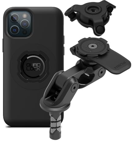 Quad Lock Motorcycle Fork Stem Phone Mount PRO Kit with Vibration Dampener and iPhone 12/12 Pro MAG Case