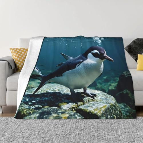 PHAYAH Coole Fisch-Decke mit Pinguin-Motiv, Klimaanlage, Decke für Sofa, Bett, Stuhl, Schlafzimmer, Geschenk, Reise, Wohnzimmer, 127 x 101 cm