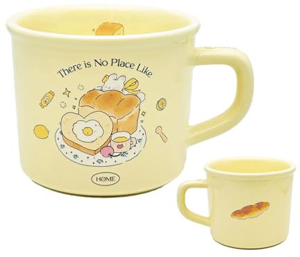 TREEWOO Taza de café Kawaii, diseño de dibujos animados, color cremoso, diseño de conejito, 380 ml, bonita taza de cerámica para el desayuno