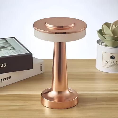 BA-ER Lampe de table portable moderne, batterie rechargeable, jusqu'à 12 heures d'utilisation, 3 modes de couleur, intensité variable, chic pour restaurant/chambre/dîner/table basse (or rose)